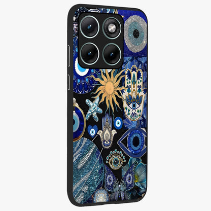 Evil Eye Charm Mix Glass Case upright view showcasing mystical evil eye pattern with vibrant decorative style.