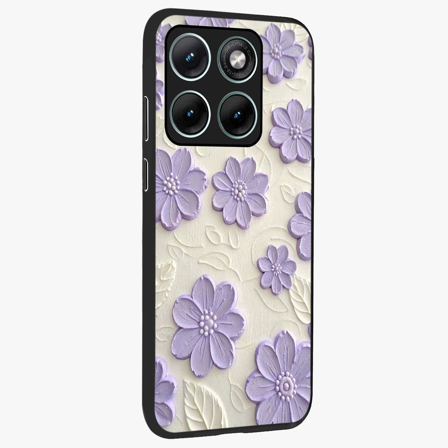 Floral Wall Art With Purple Flowers Glass Case upright view showcasing elegant purple flower artwork with decorative floral theme.