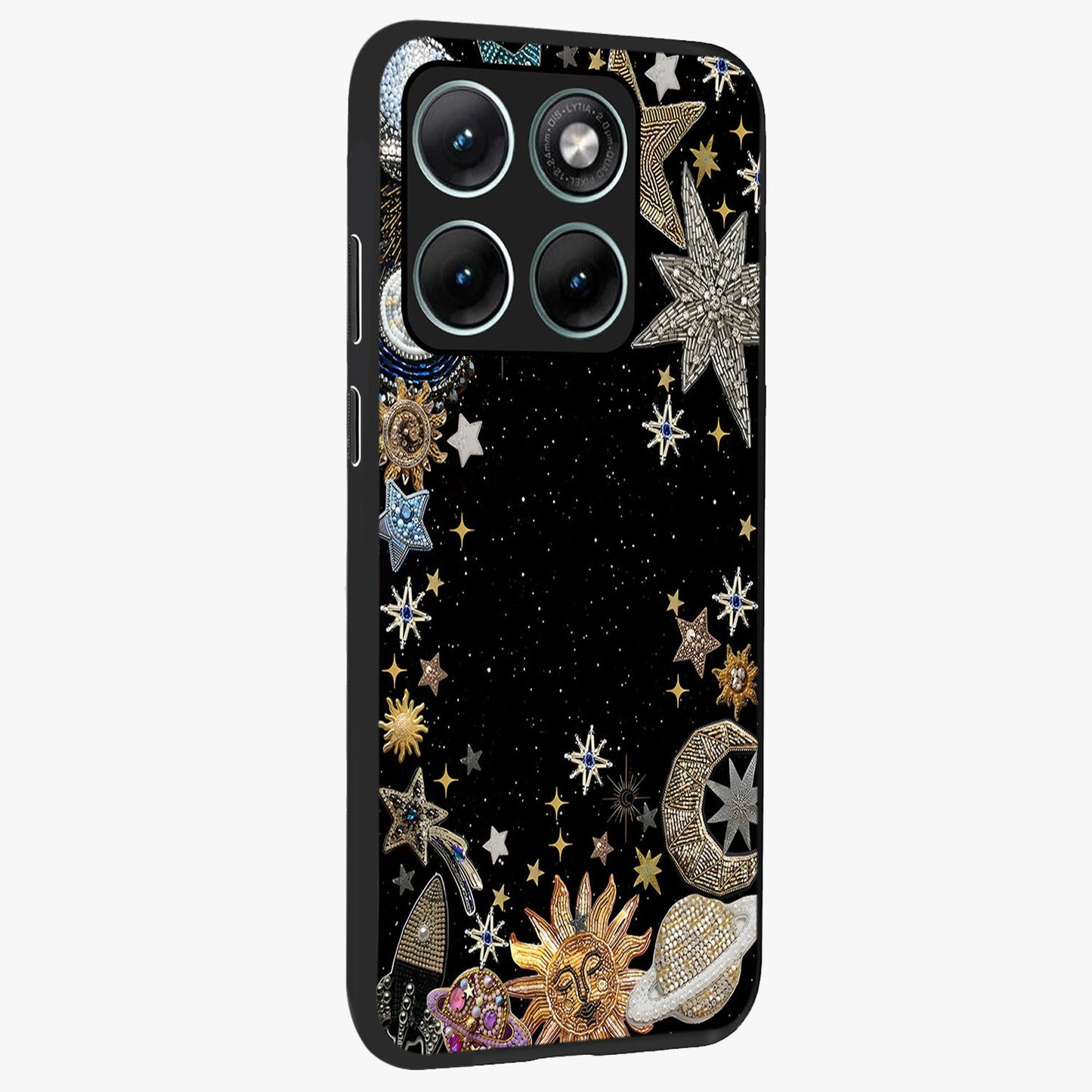 Galactic Jewel Stars Glass Case upright view showcasing glittering star jewel artwork with vibrant galaxy theme.
