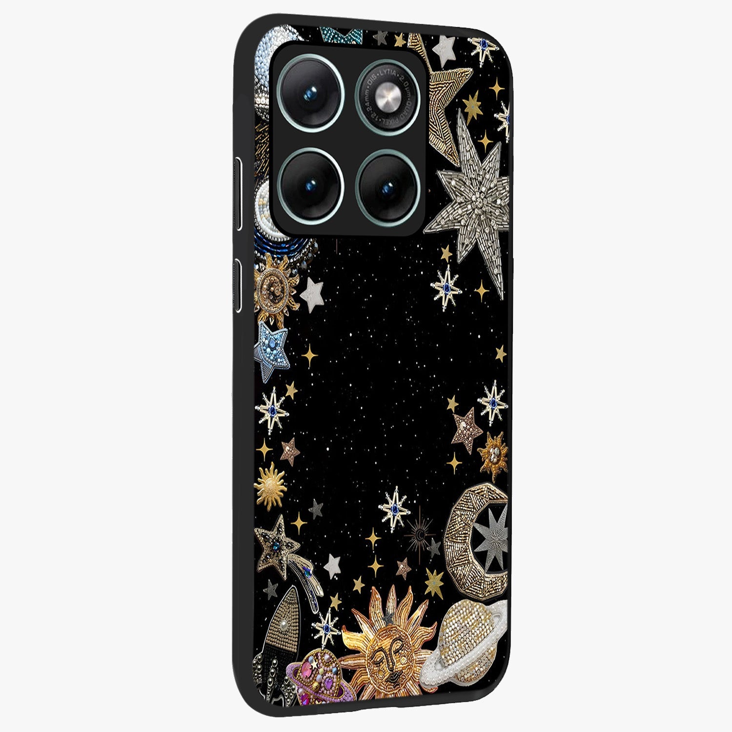 Galactic Jewel Stars Glass Case upright view showcasing glittering star jewel artwork with vibrant galaxy theme.