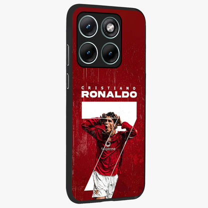 Goal Celebration Legacy Glass Case upright view showcasing dynamic football inspired artwork with victory celebration aesthetic.