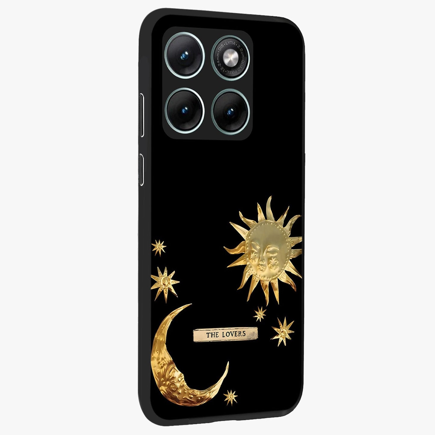 Gold Sun Blush Glass Case upright view showcasing glowing sun artwork with elegant celestial theme.
