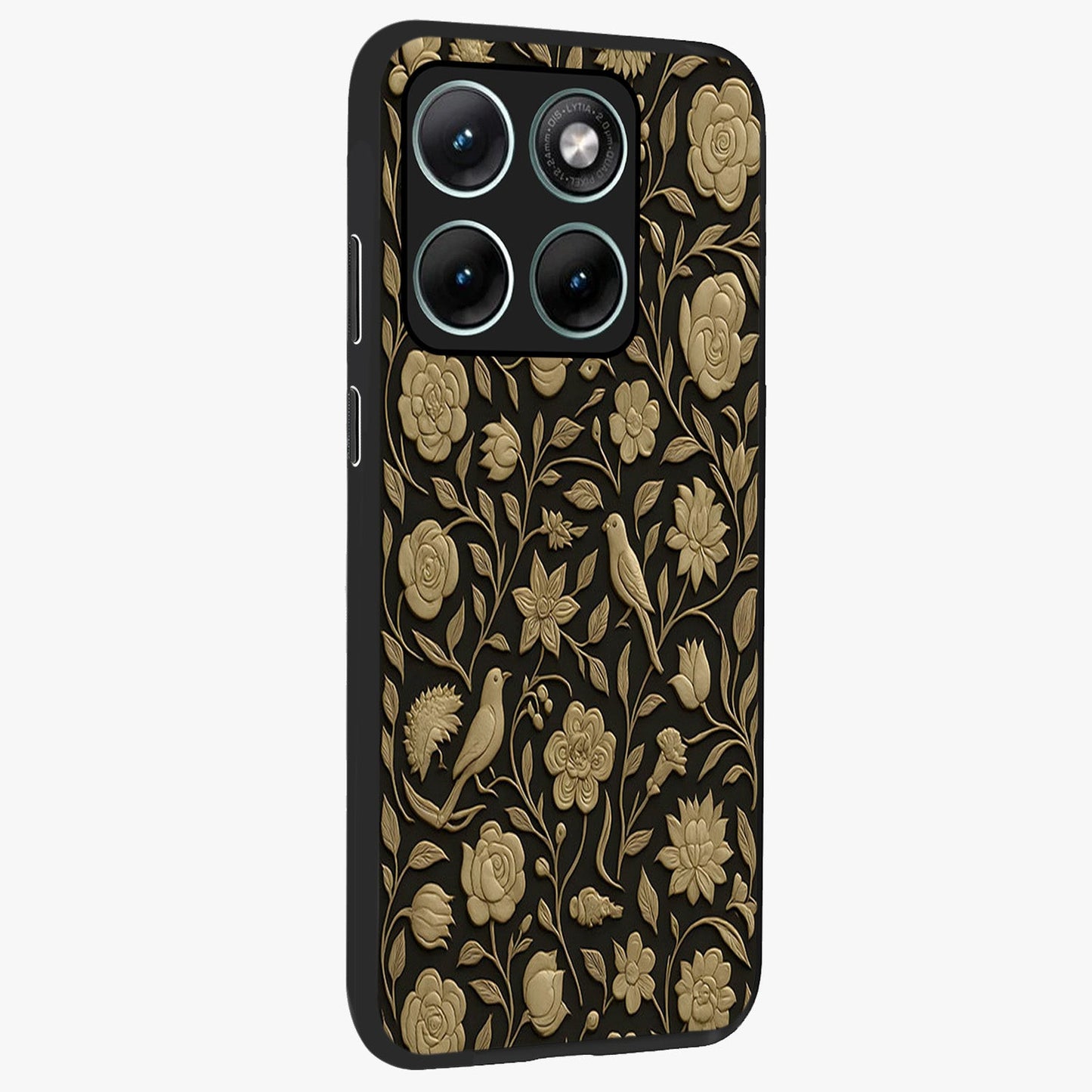 Golden Evil Eye Mandala Glass Case upright view showcasing decorative evil eye mandala artwork with spiritual aesthetic style.