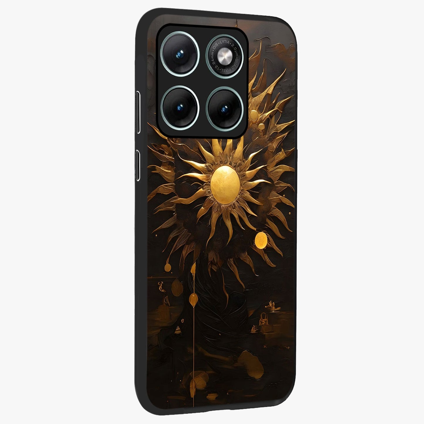 Golden Sun Majesty Glass Case upright view showcasing haunting graveyard artwork with dramatic dark theme.