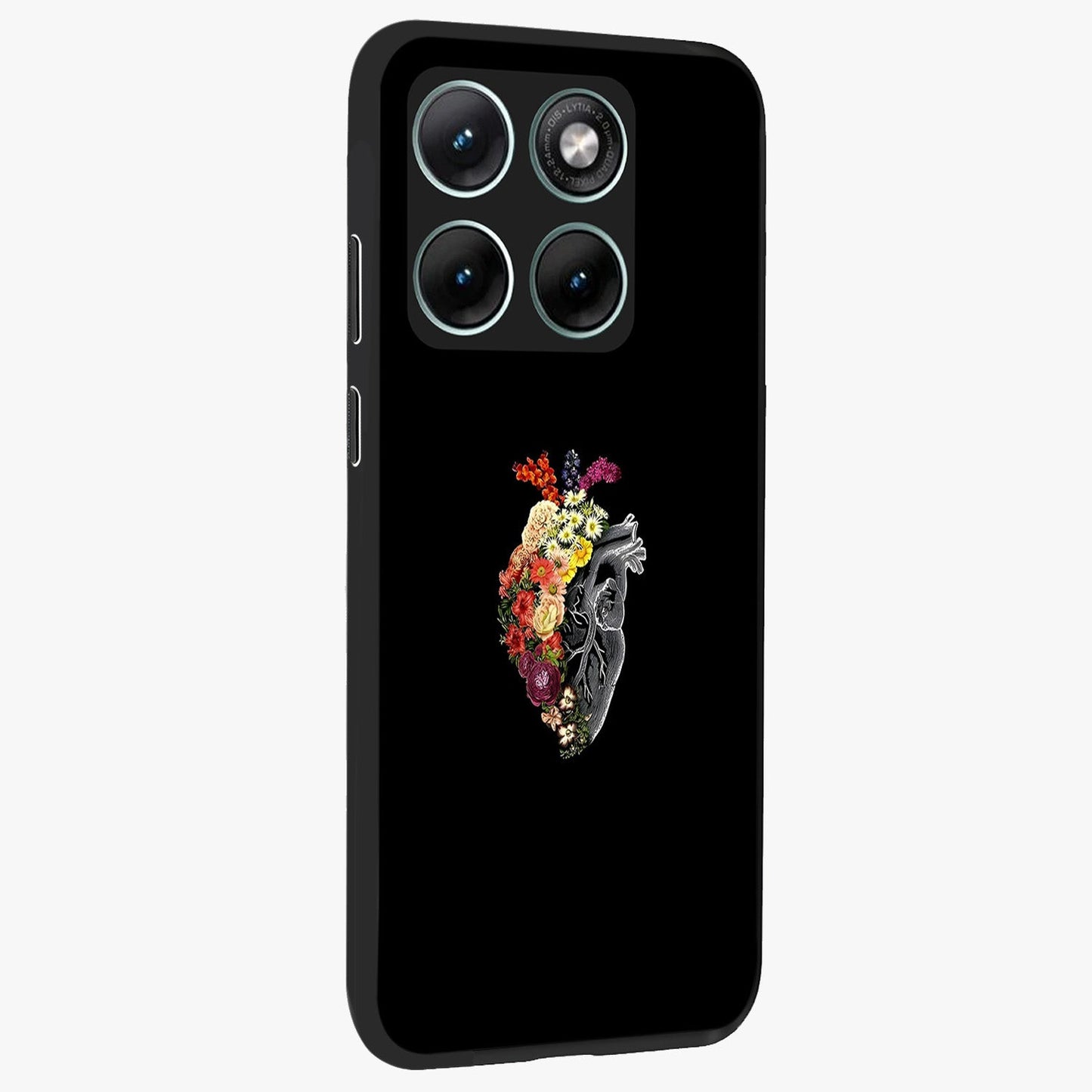 Heart With Flowers Glass Case upright view showcasing decorative heart and floral artwork with sweet romantic theme.