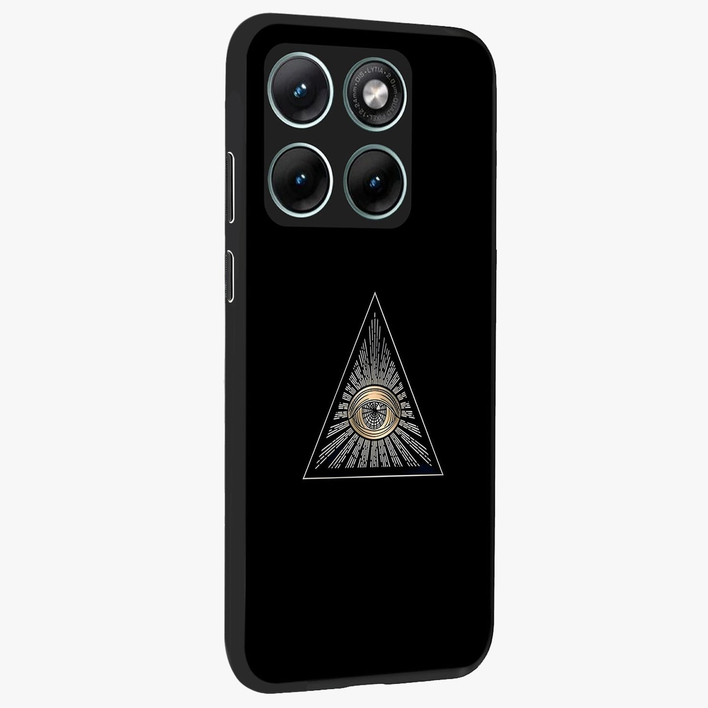 Illuminati Evil Glass Case upright view showcasing striking illuminati artwork with mysterious symbolic theme.