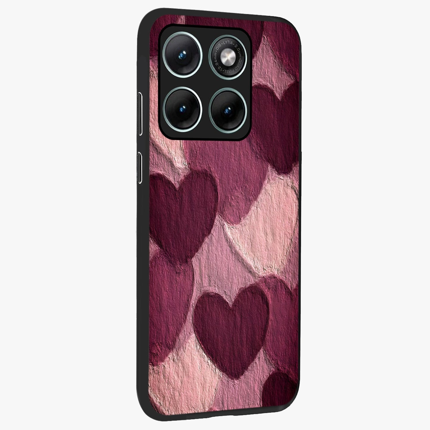 Layered Paper Hearts Glass Case upright view showcasing decorative layered heart artwork with sweet love theme.