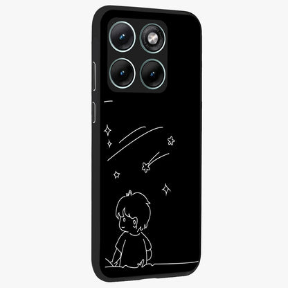 Line Art Boy With Shooting Stars Glass Case upright view showcasing artistic shooting star illustration with minimal style.