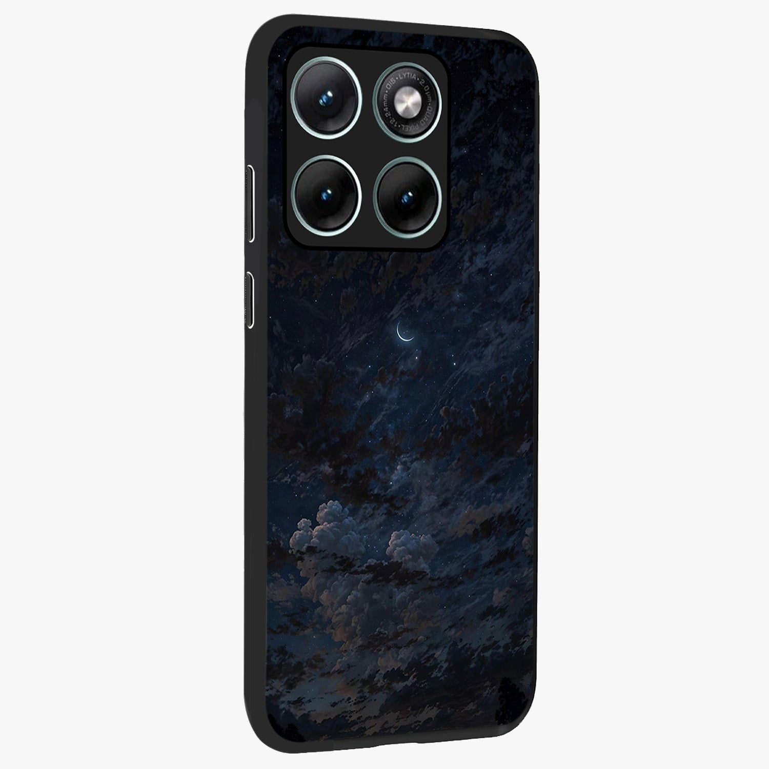 Lunar Veil Silence Glass Case upright view showcasing calm moon themed artwork with serene night atmosphere.