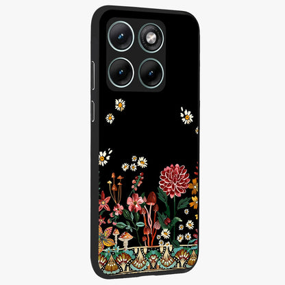 Midnight Bloom Pattern Glass Case upright view showcasing decorative floral artwork with deep night themed palette.