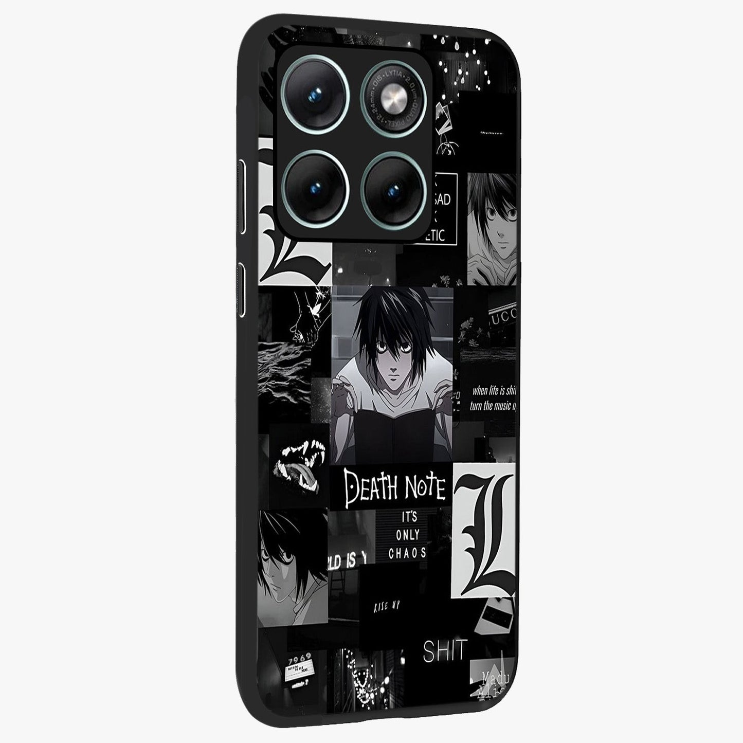 Midnight Chaos Mind Glass Case upright view showcasing expressive abstract artwork with bold dark theme.