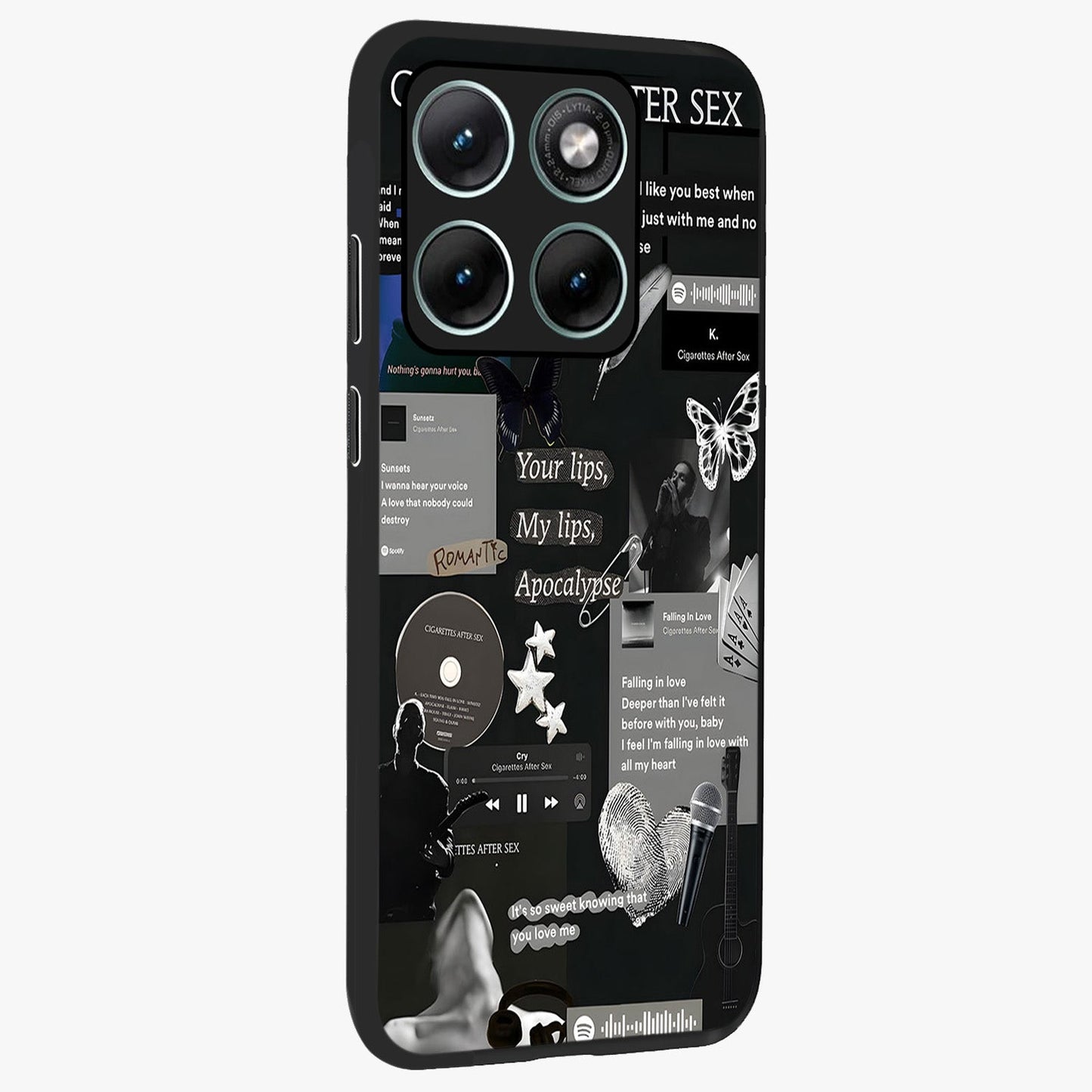 Midnight Love Echo Glass Case upright view showcasing expressive romantic artwork with dreamy midnight theme.