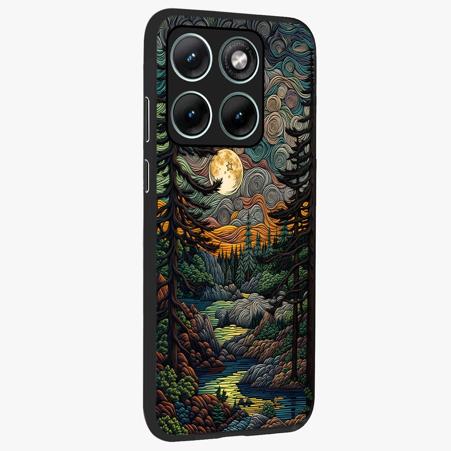 Moonlight Forest Dream Glass Case upright view showcasing magical forest artwork with calm night theme.