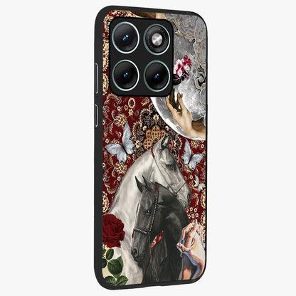 Moonlit Royal Stallion Glass Case upright view showcasing dramatic horse artwork with glowing moon themed design.