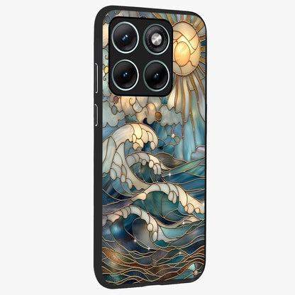 Oceanic Stained Printed Glass Case upright view showcasing decorative ocean pattern artwork with vibrant marine theme.