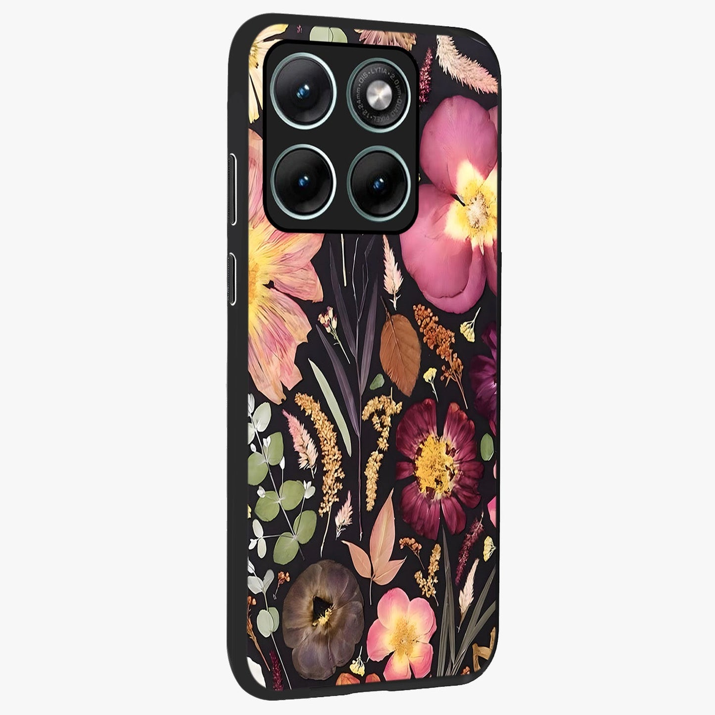 Petal Dream Tapestry Glass Case upright view showcasing detailed floral tapestry artwork with artistic nature theme.