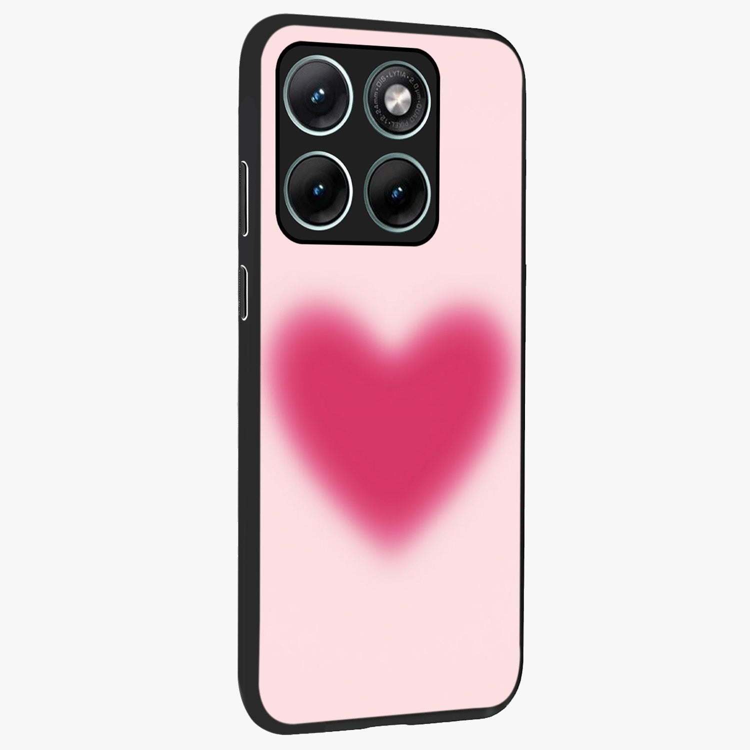 Pink Aura Heart Glass Case upright view showcasing romantic heart artwork with soft pastel theme.