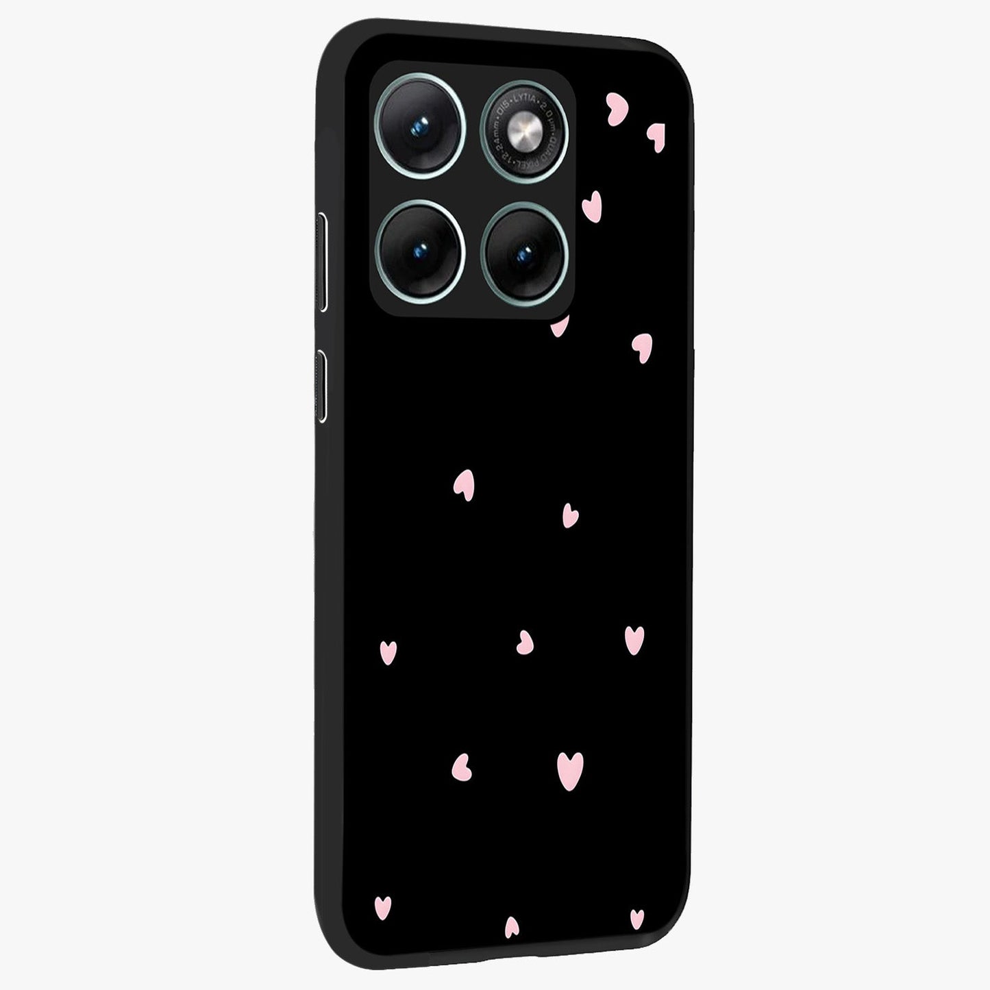 Pink Love Drops Glass Case upright view showcasing charming heart drop artwork with romantic playful theme.