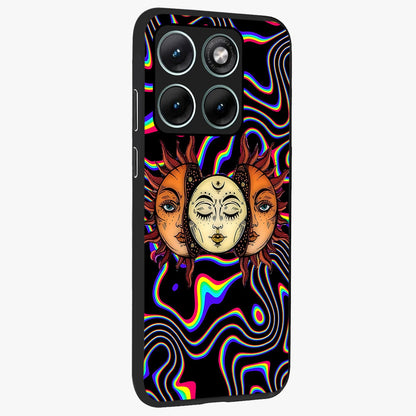 Psychedelic Sun Glass Case upright view showcasing trippy sun artwork with bold psychedelic theme.