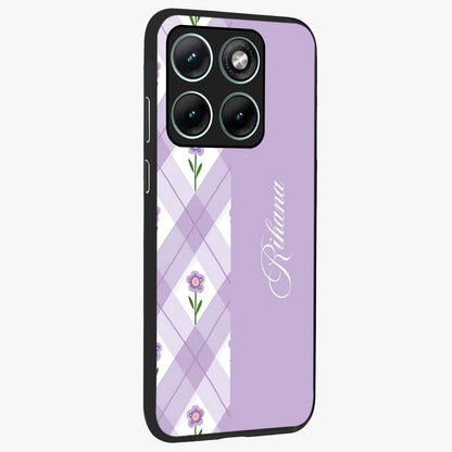 Purple Diamond Floral Glass Case upright view showcasing vibrant floral artwork with stylish geometric theme.