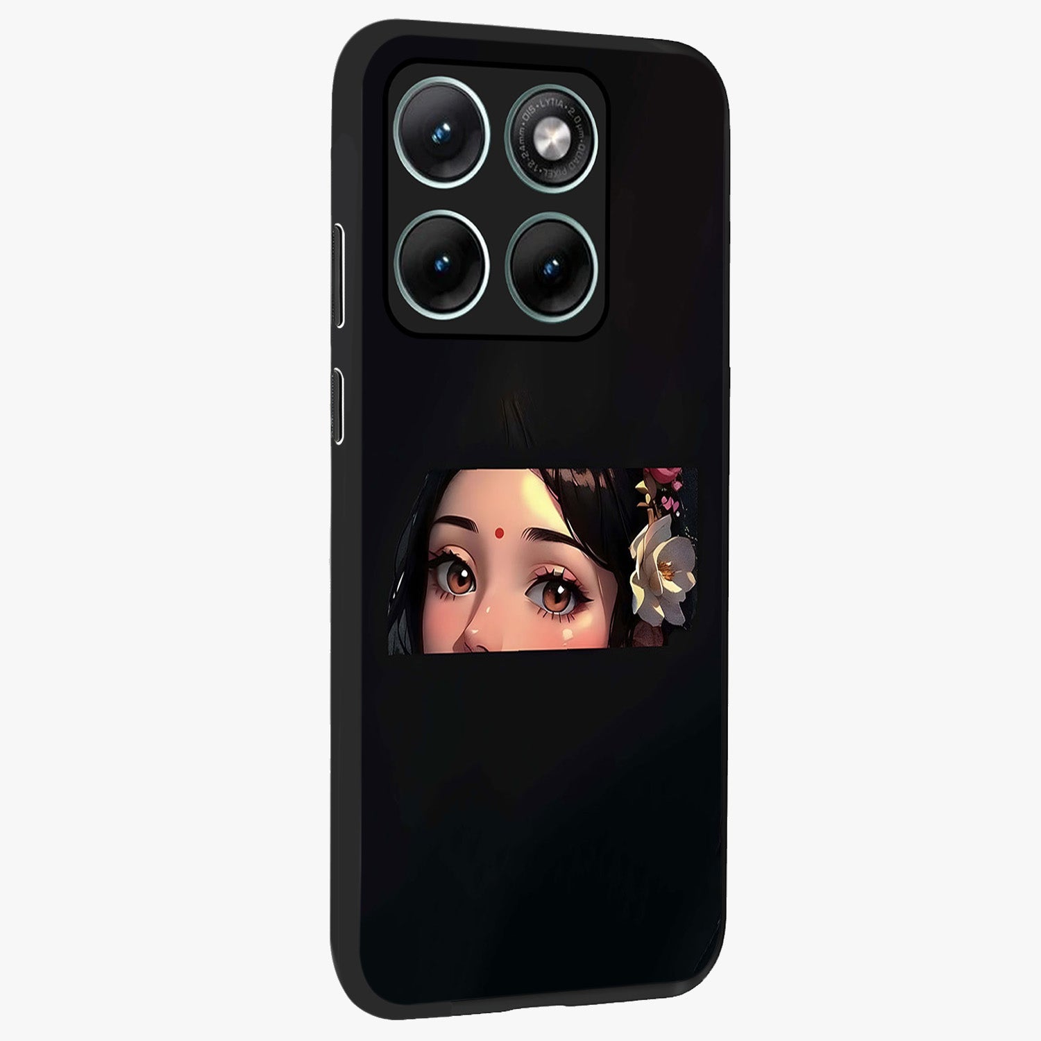 Radha Divine Embrace Glass Case upright view showcasing sacred Radha themed artwork with peaceful devotional style.