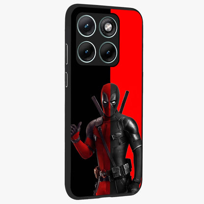 Red & Black Deadpool Theme Glass Case upright view showcasing energetic comic themed artwork with striking red and black design.