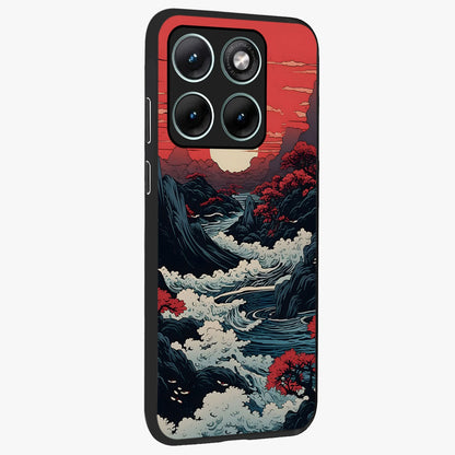 Red Sunset Scenery Glass Case upright view showcasing dramatic sunset scenery artwork with warm nature theme.