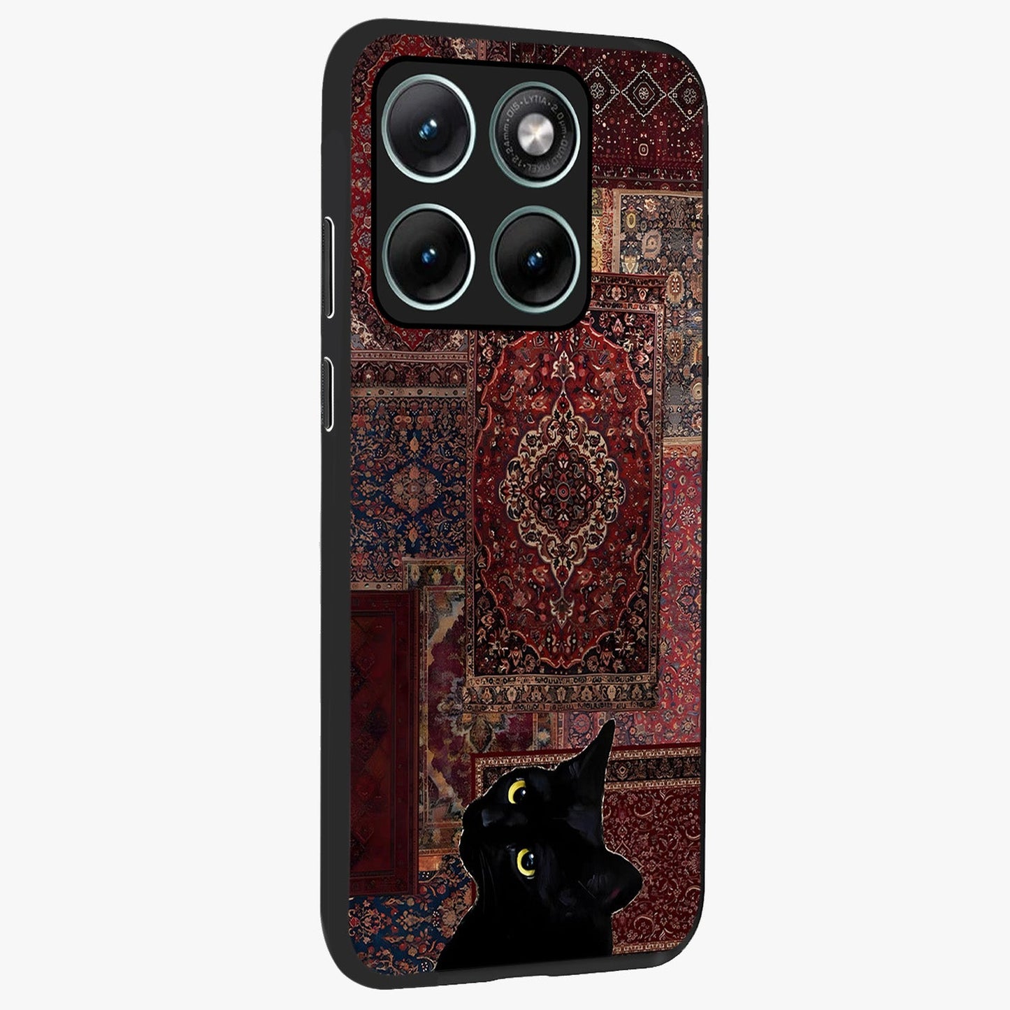 Regal Magic Cat Apple Glass Case upright view showcasing charming cat artwork with playful magical theme.