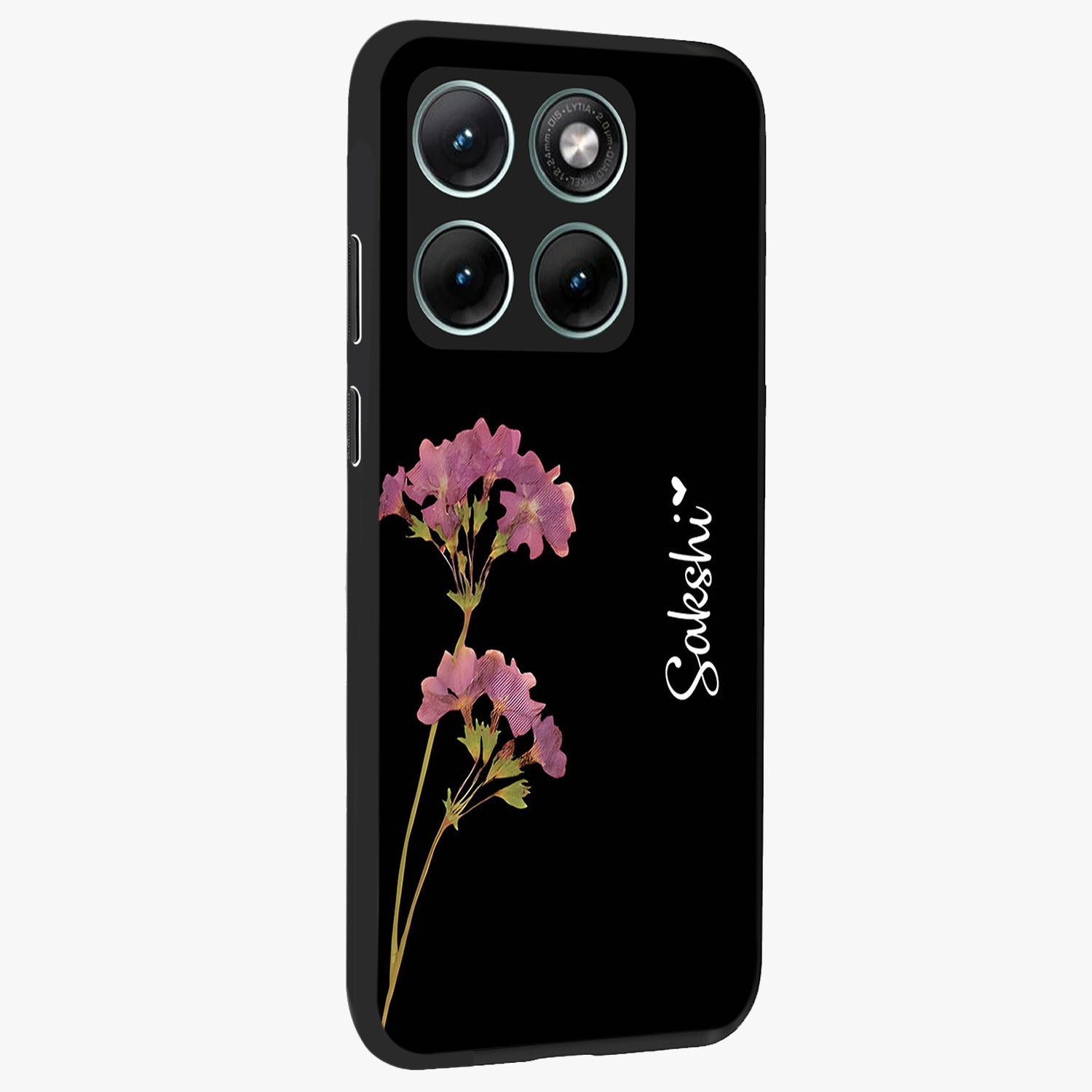 Riching Lavender Flower Custom Name Glass Case upright view showcasing elegant lavender floral artwork with personalized aesthetic.