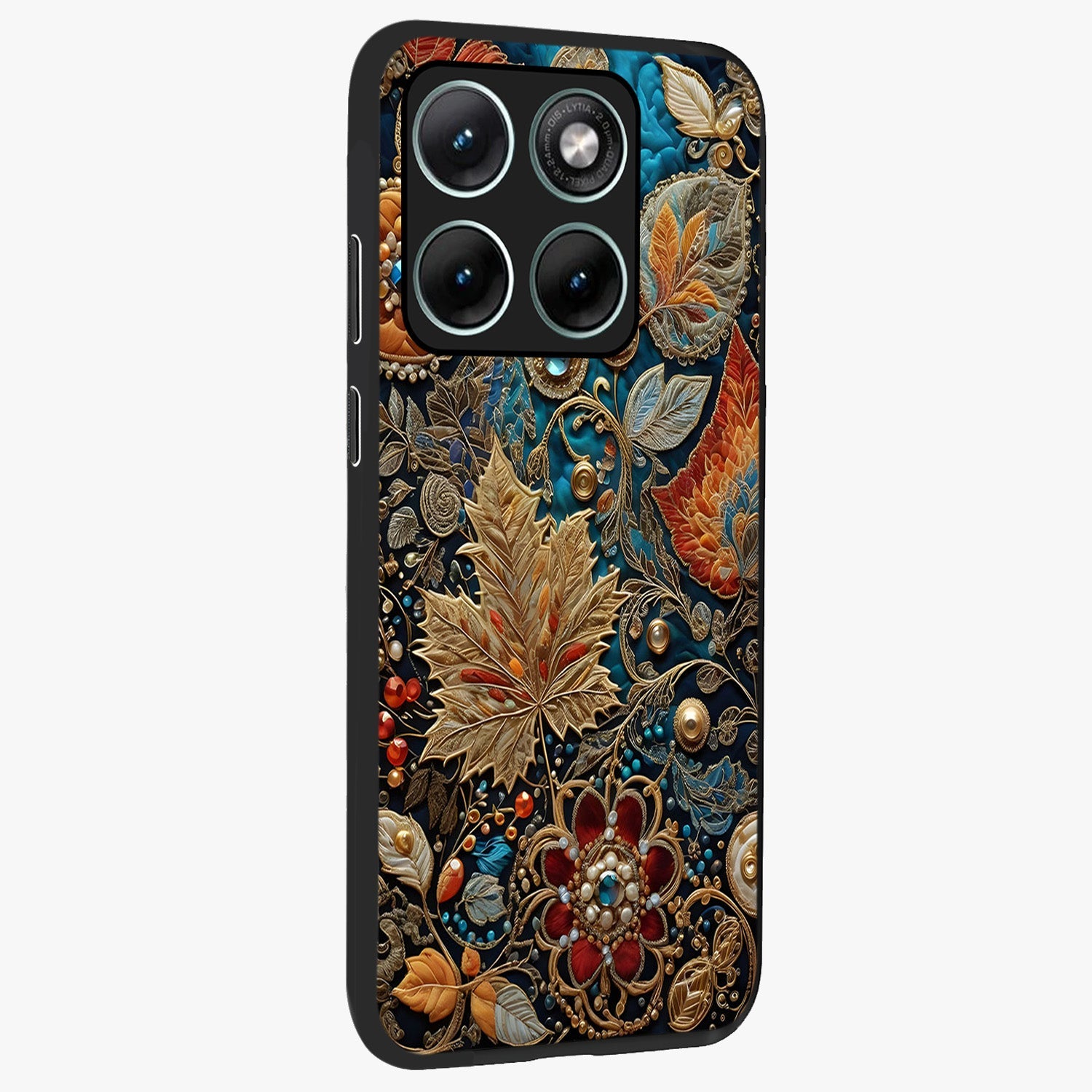 Royal Jewel Garden Glass Case upright view showcasing rich floral artwork with luxurious garden theme.