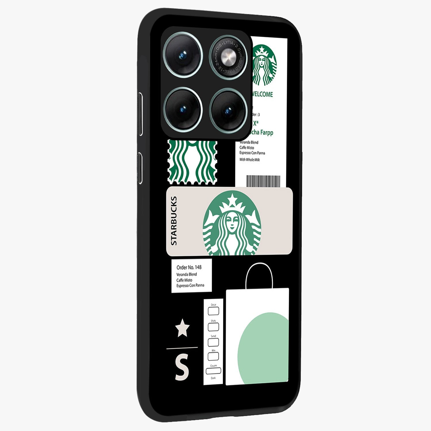 Starbucks Mocha Glass Case upright view showcasing trendy coffee inspired artwork with modern lifestyle theme.