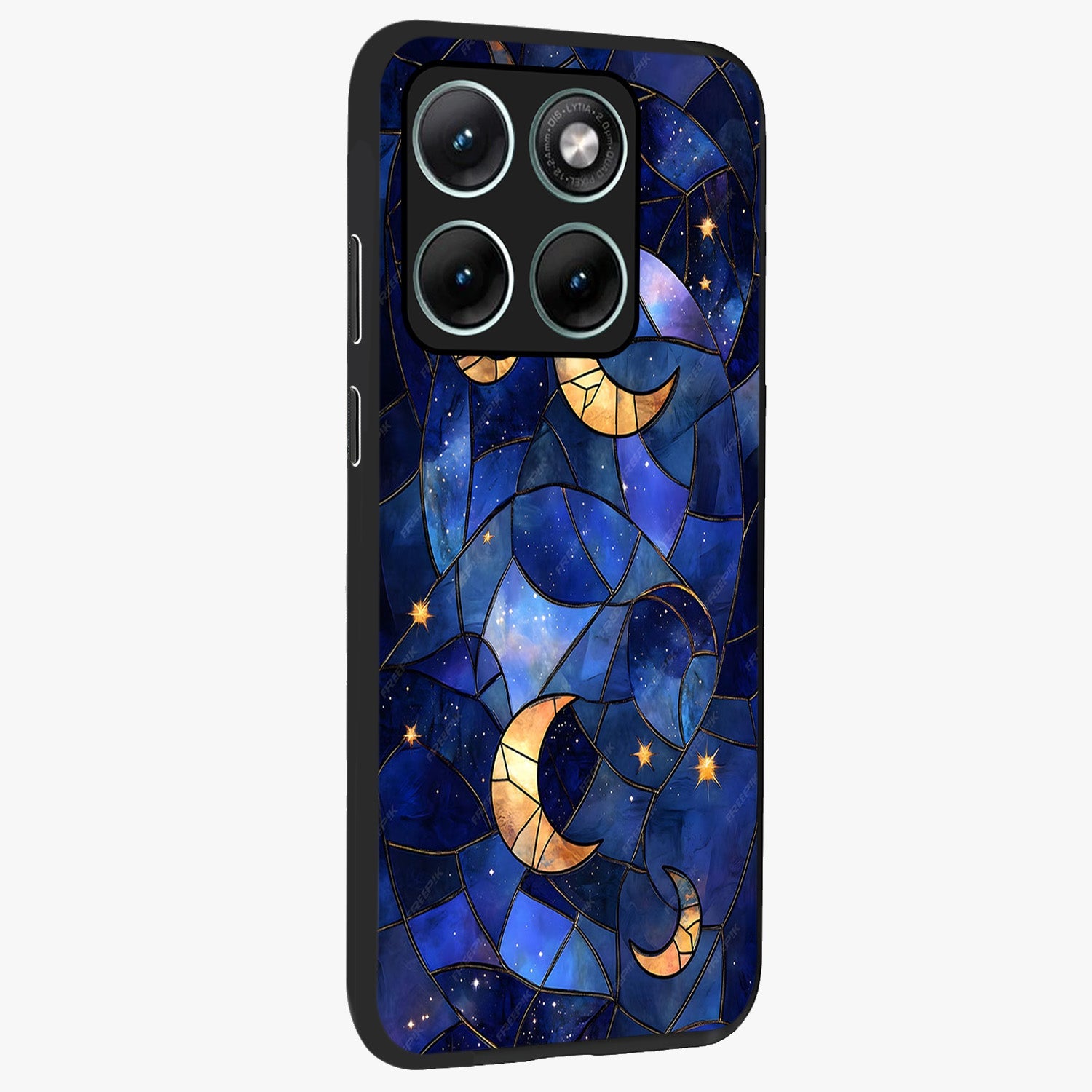 Starlit Sky Tapestry Glass Case upright view showcasing elegant starry sky artwork with cosmic decorative theme.