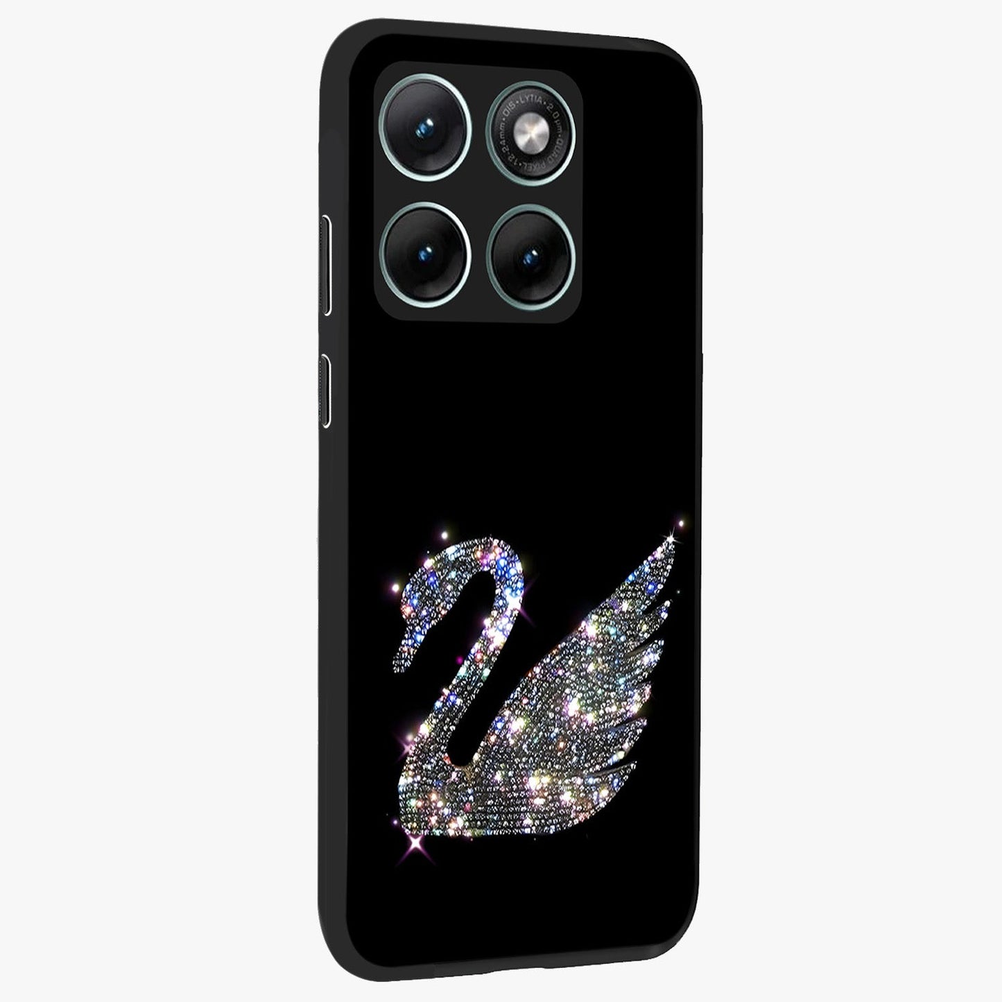 Starlit Swan Grace Glass Case upright view showcasing beautiful swan artwork with peaceful night themed design.