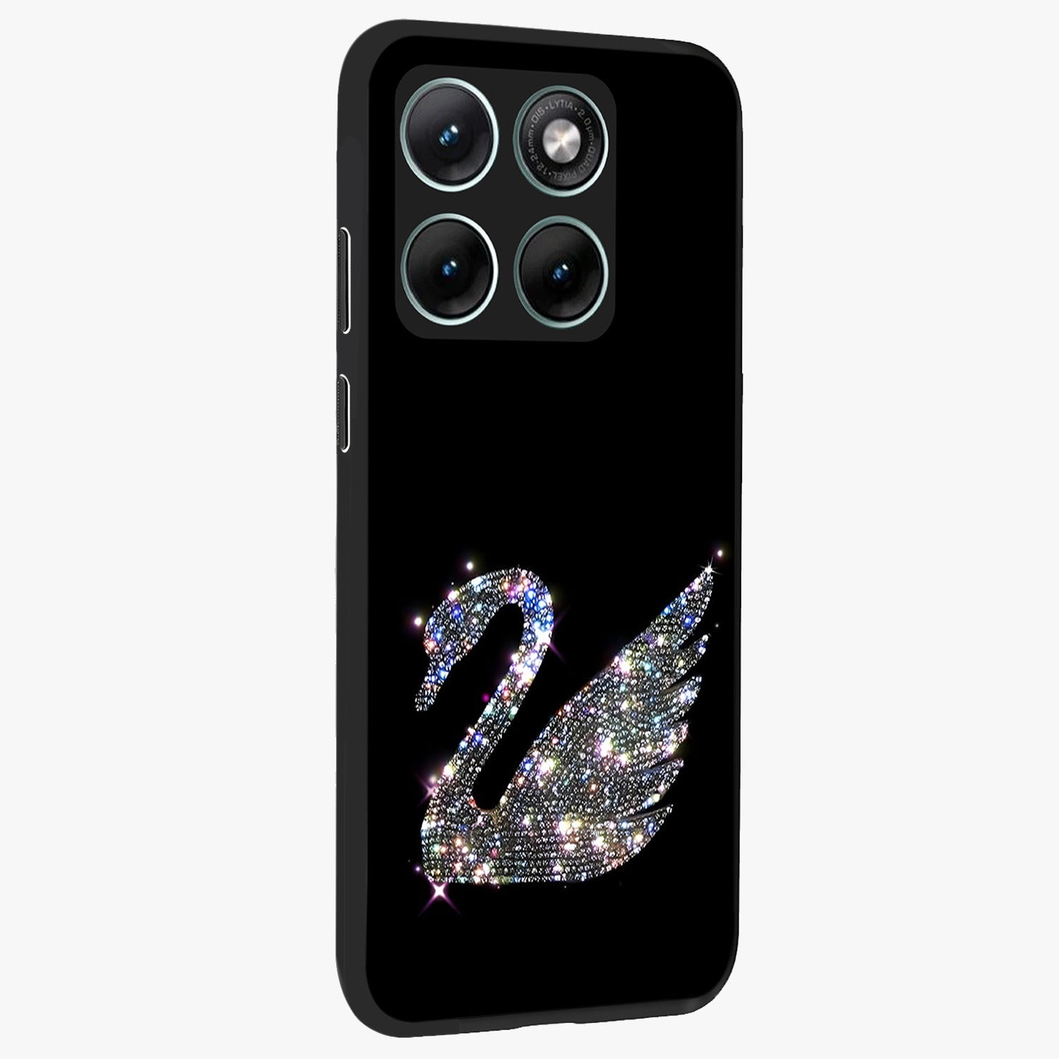 Starlit Swan Grace Glass Case upright view showcasing beautiful swan artwork with peaceful night themed design.