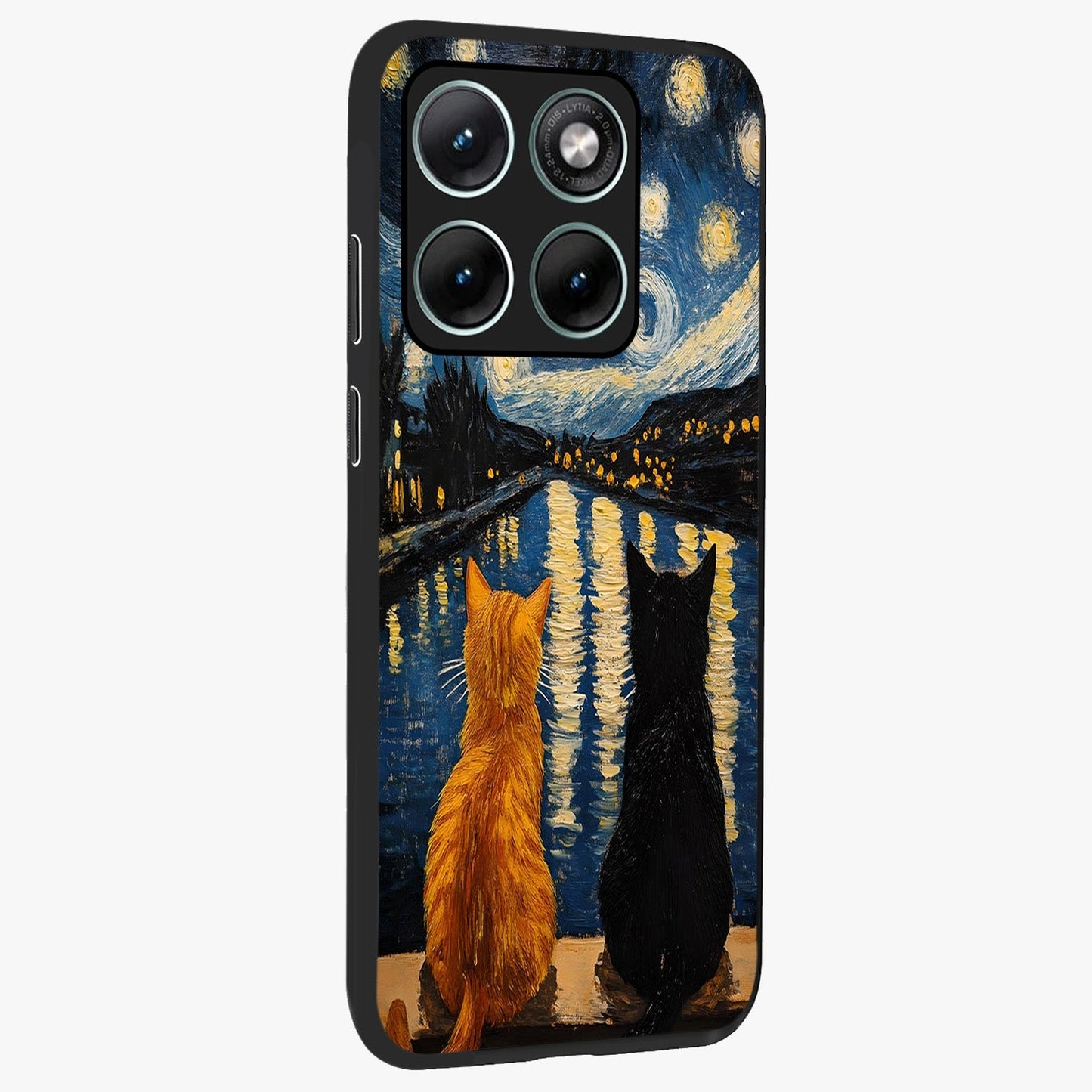 Starry River Cats Glass Case upright view showcasing adorable cat artwork with magical river and stars theme.