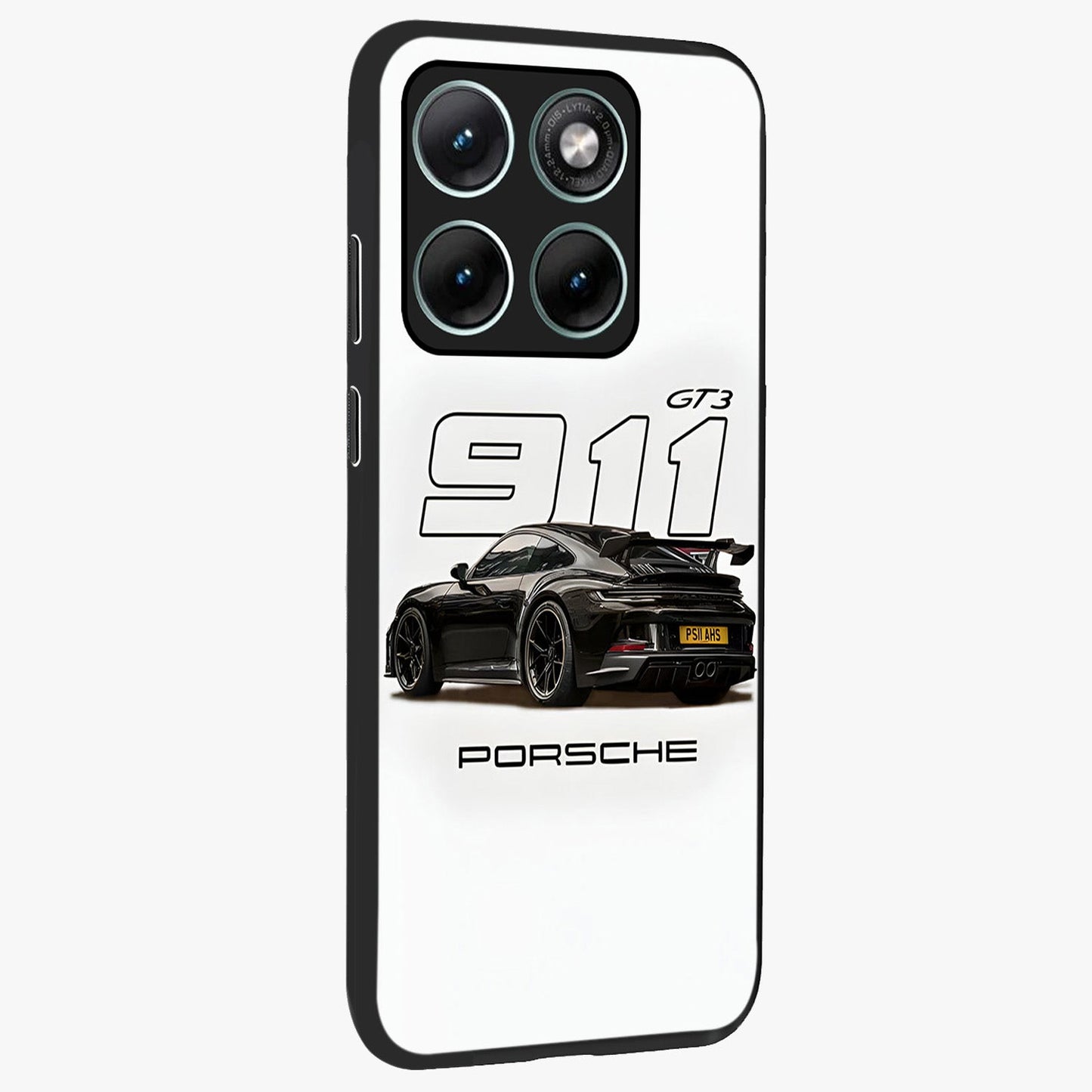 Turbo Legacy Icon Glass Case upright view showcasing bold racing inspired artwork with classic car theme.