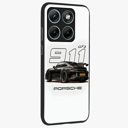 Turbo Legacy Icon Glass Case upright view showcasing bold racing inspired artwork with classic car theme.