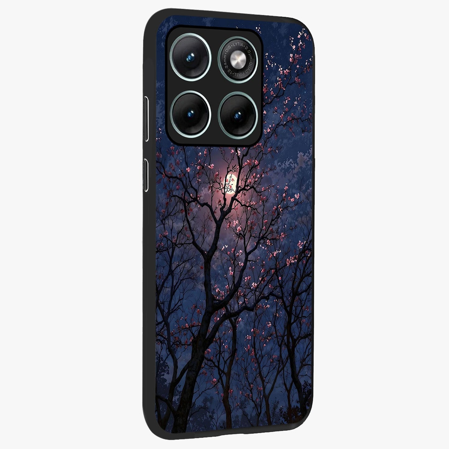 Twilight Sakura Serenade Glass Case upright view showcasing beautiful cherry blossom artwork with serene evening theme.