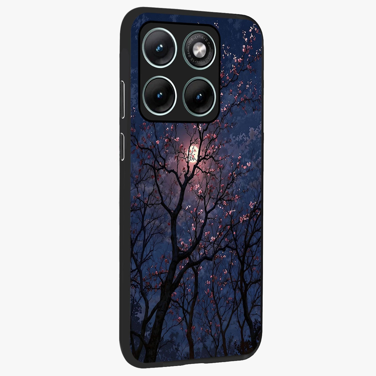 Twilight Sakura Serenade Glass Case upright view showcasing beautiful cherry blossom artwork with serene evening theme.