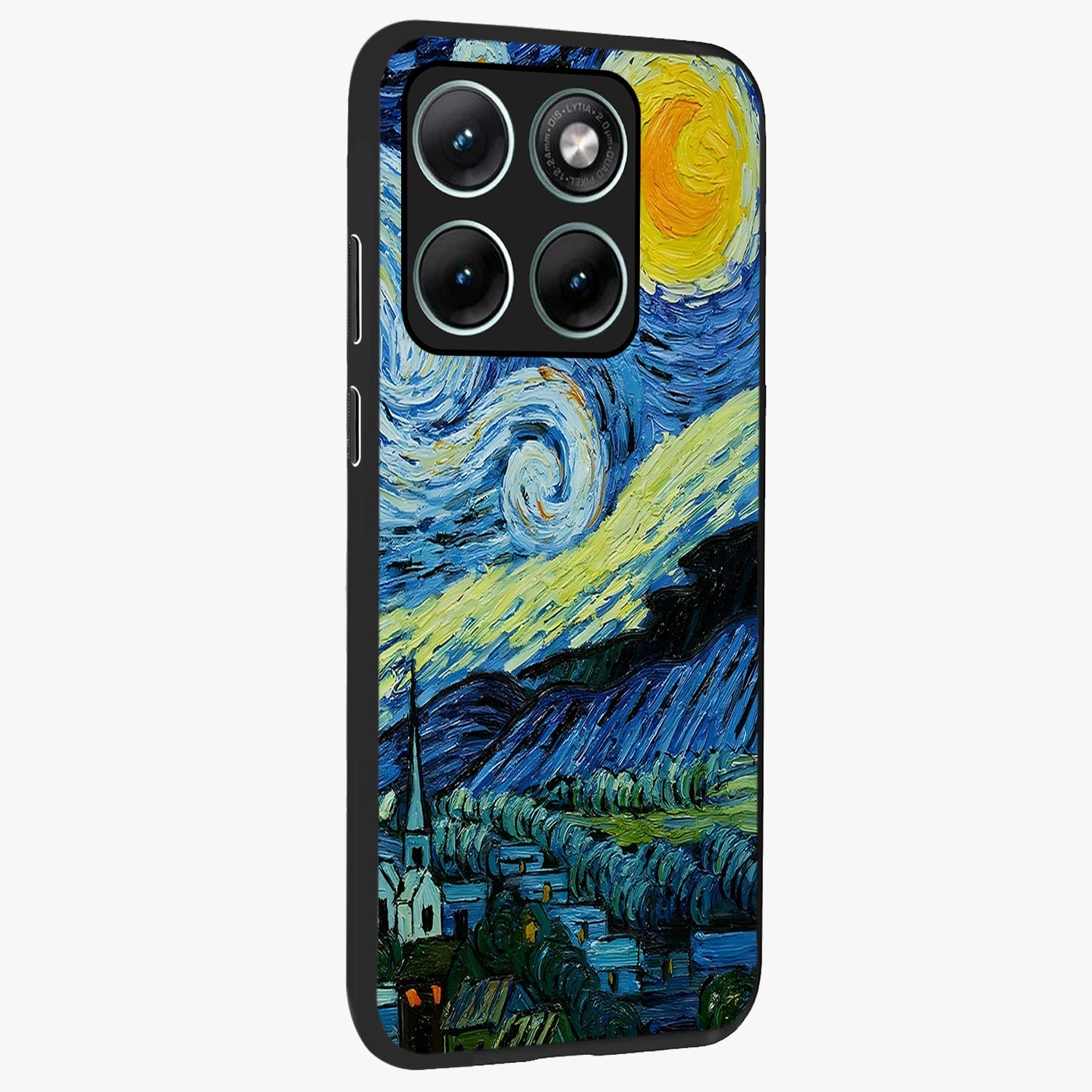 Van Gogh Art Glass Case upright view showcasing expressive painting style artwork with timeless artistic theme.