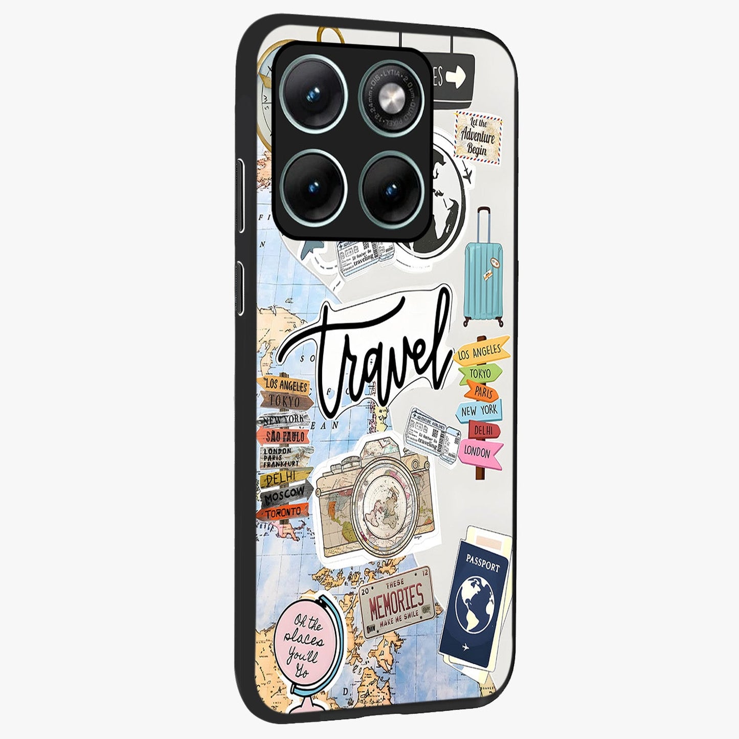 Wanderlust Journal Glass Case upright view showcasing wanderlust inspired artwork with creative exploration theme.