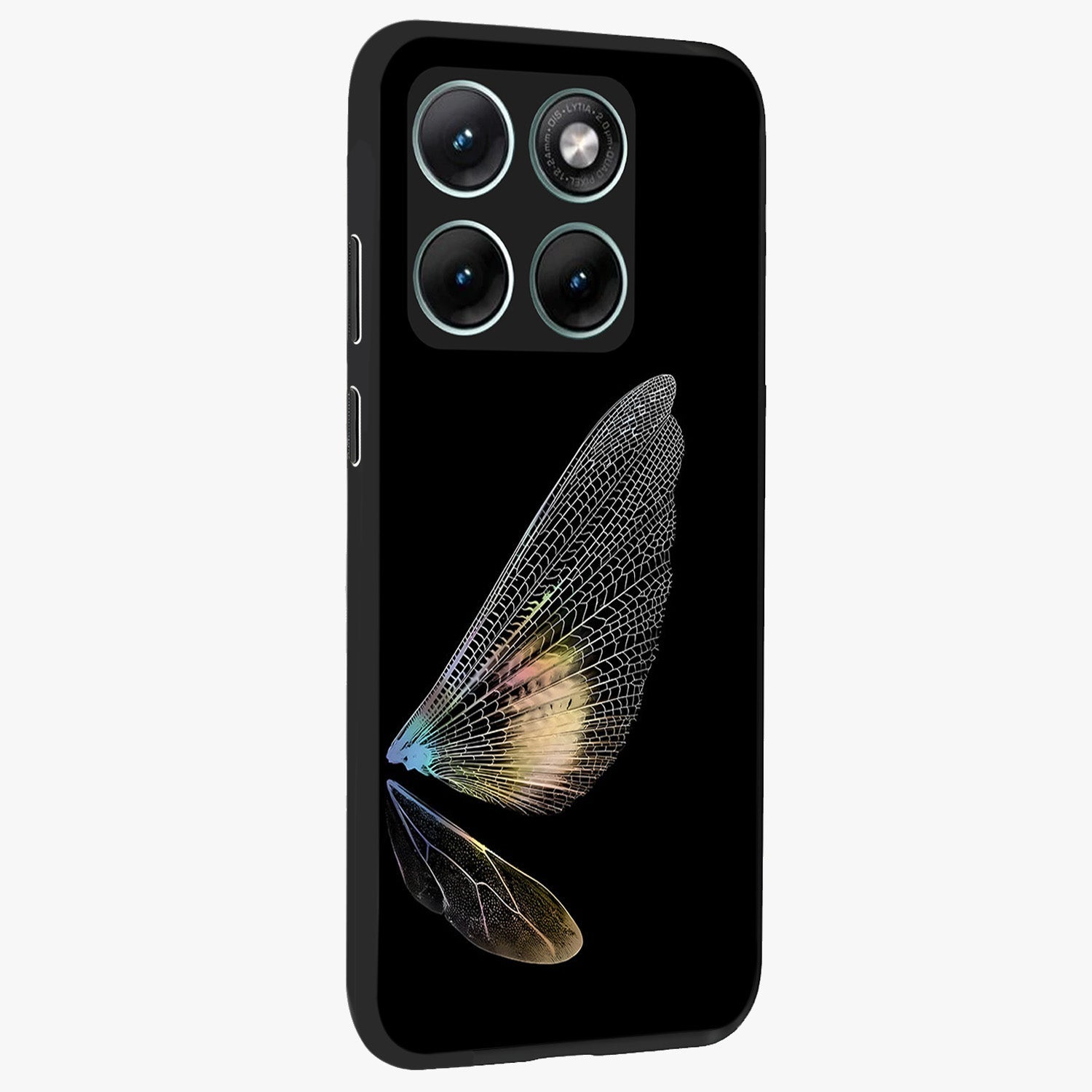 Whispers Of Wings Glass Case upright view showcasing elegant wing artwork with light airy theme.