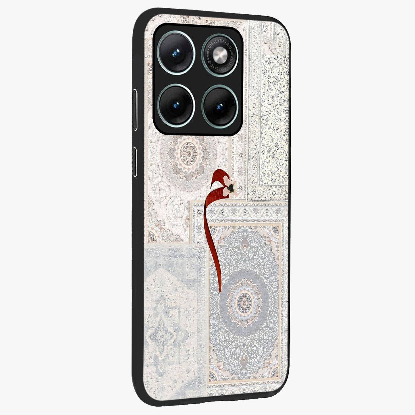 White Aesthetic Bow Glass Case upright view showcasing delicate ribbon bow artwork with cute minimalist theme.