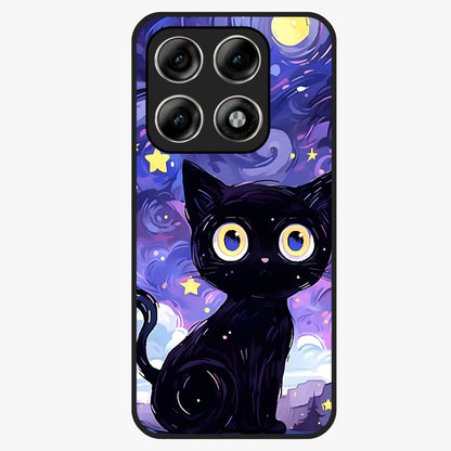 Abstract Cat Art Glass Case showing flat back view with artistic cat illustration and glossy glass finish.