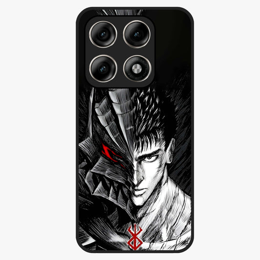 Berserker Blood Oath Glass Case showing flat back view with fierce warrior inspired artwork and glossy glass finish.