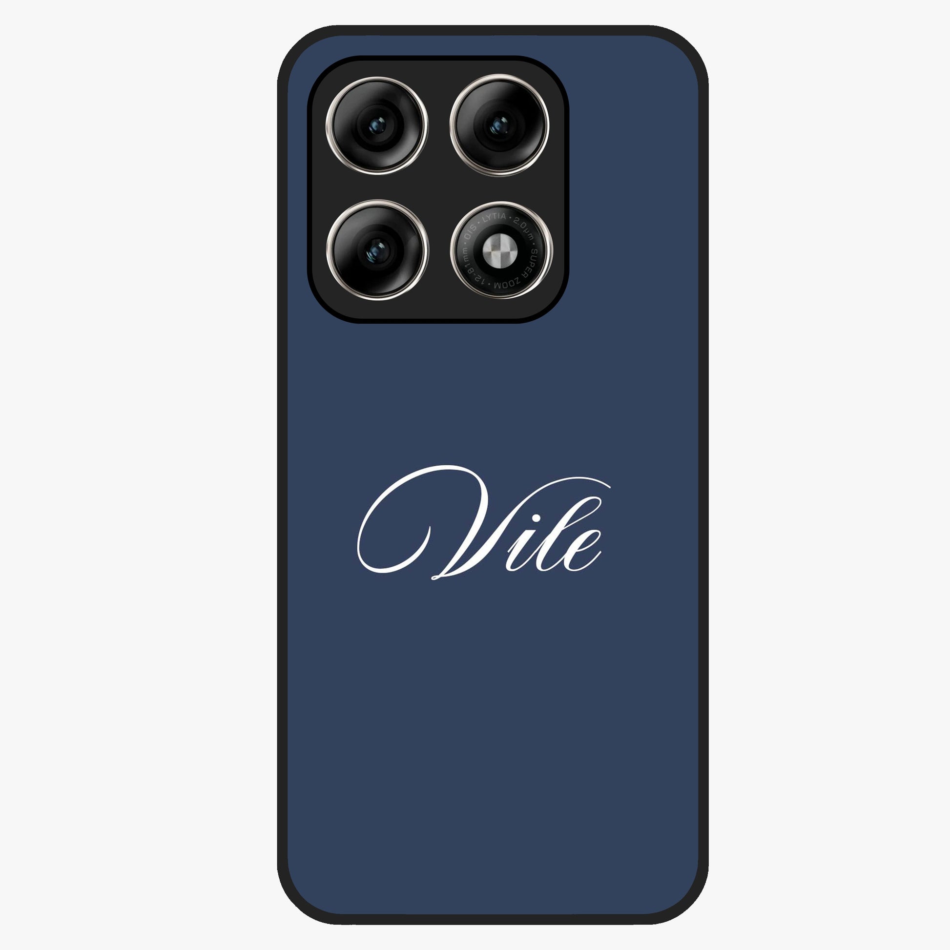 Blue Background Personalized Custom Name Glass Case showing flat back view with minimal blue background and custom name design.