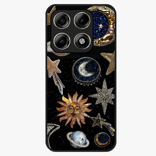 Celestial Gem Constellations Glass Case showing flat back view with sparkling constellation artwork and glossy glass finish.