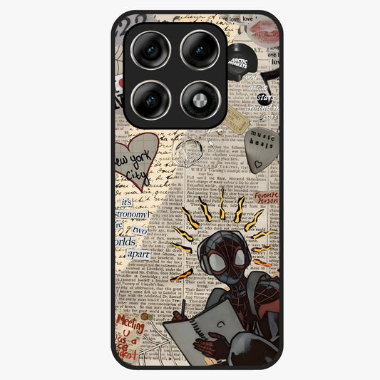 City Dream Sketch Glass Case showing flat back view with artistic city skyline sketch artwork and glossy glass finish.