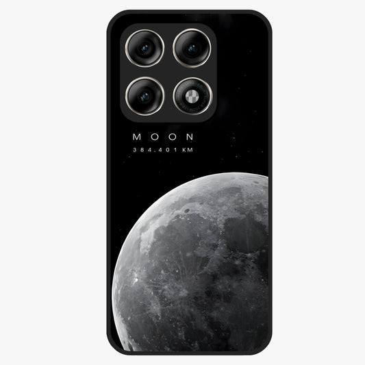 Cosmic Moon Glow Glass Case showing flat back view with glowing moon artwork and glossy glass finish.