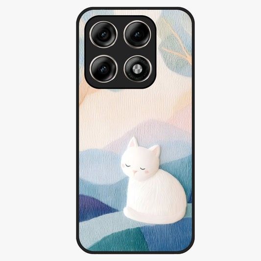 Cotton Dream Cat Glass Case showing flat back view with soft dreamy cat artwork and glossy glass finish.